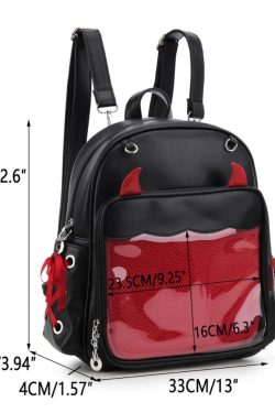 Devil Horns Ita Backpack – Gothic Halloween Badge Display Clear Pocket Punk Crossbody Daypack Women