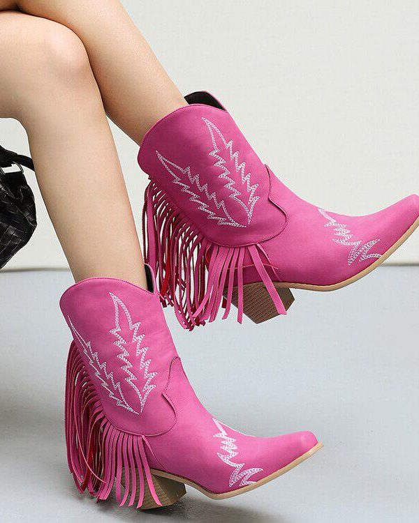 Disco Cowgirl Fringe Ankle Boots