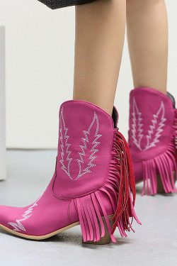 Disco Cowgirl Fringe Ankle Boots