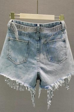 Disco Cowgirl Rhinestone Fringe Denim Shorts