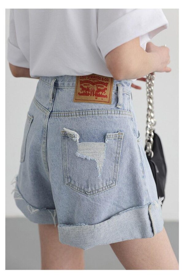 Distressed and Slit Jean Shorts