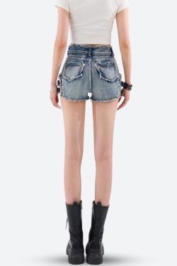 Distressed Cut Out Denim Shorts