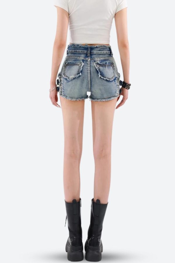 Distressed Cut Out Denim Shorts