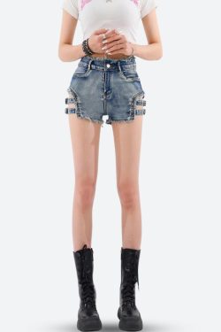 Distressed Cut Out Denim Shorts