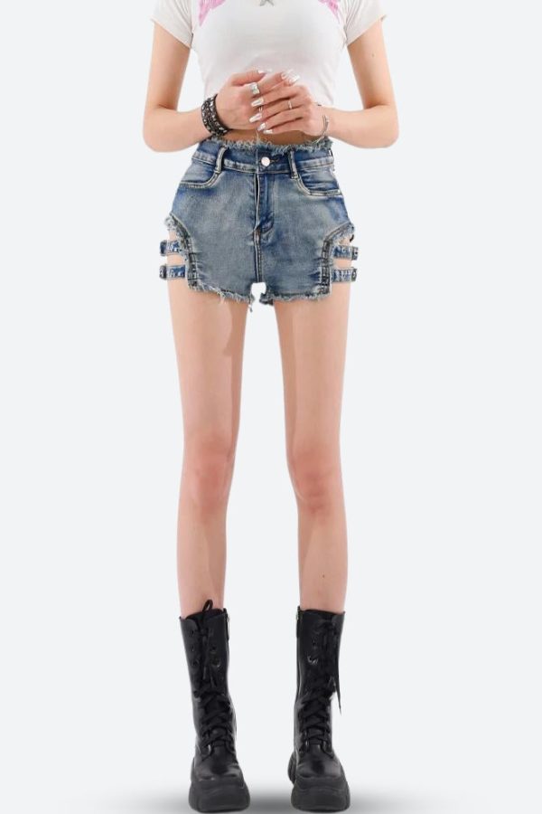 Distressed Cut Out Denim Shorts