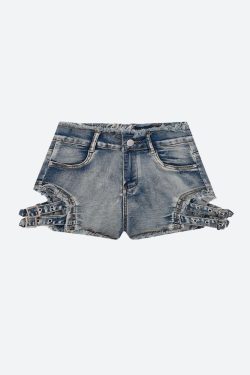 Distressed Cut Out Denim Shorts