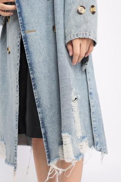 Distressed Denim Trench Coat