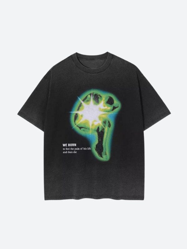 Distressed Green Human Figure Printed Tee