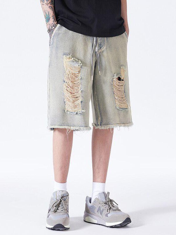 Distressed Light Wash Denim Shorts