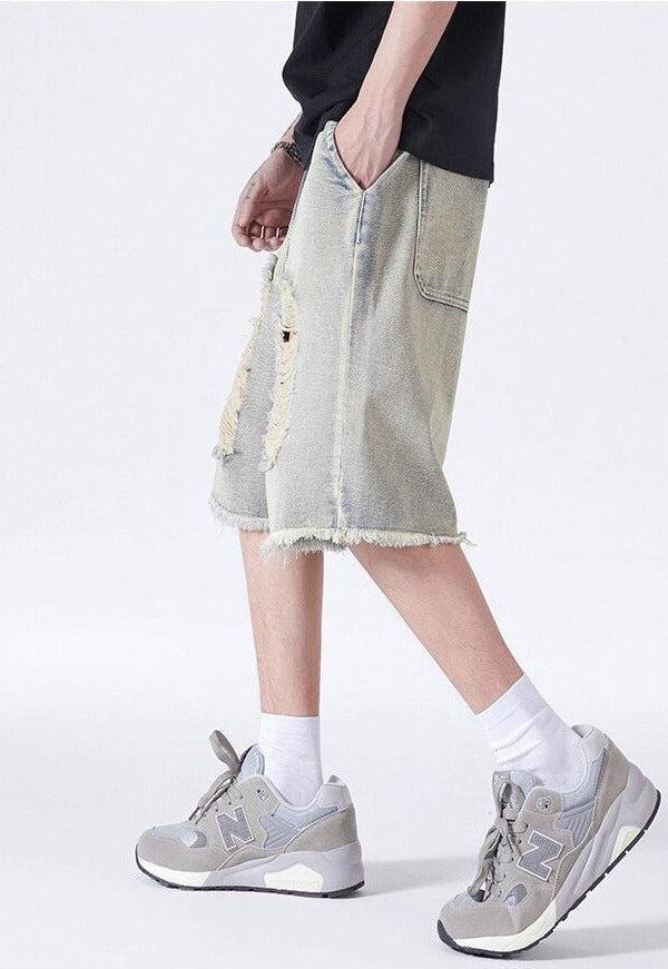 Distressed Light Wash Denim Shorts