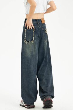 Distressed Pockets Wide Leg Baggy Jeans