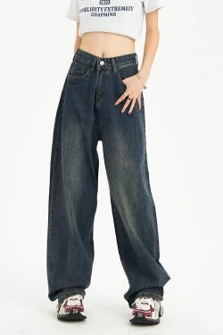 Distressed Pockets Wide Leg Baggy Jeans