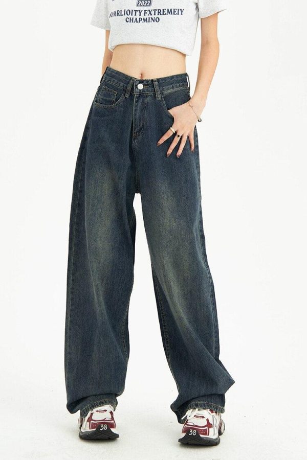 Distressed Pockets Wide Leg Baggy Jeans