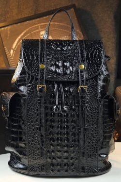 DIY Black Alligator Pattern Large Capacity Faux Leather Backpack Bag
