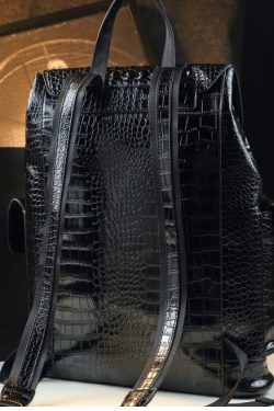 DIY Black Alligator Pattern Large Capacity Faux Leather Backpack Bag