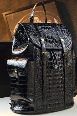 DIY Black Alligator Pattern Large Capacity Faux Leather Backpack Bag