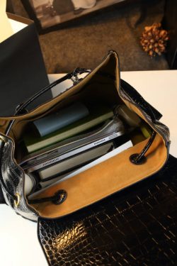 DIY Black Alligator Pattern Large Capacity Faux Leather Backpack Bag