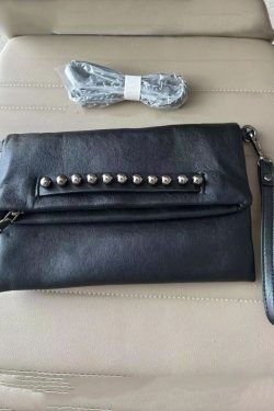 DIY Black Rivet Chain LinkedFaux Leather Satchel Handbag