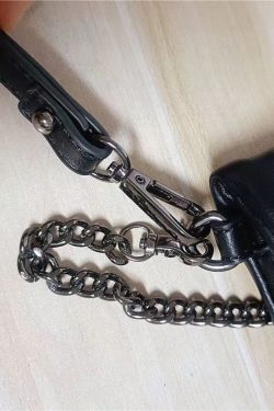 DIY Black Rivet Chain LinkedFaux Leather Satchel Handbag