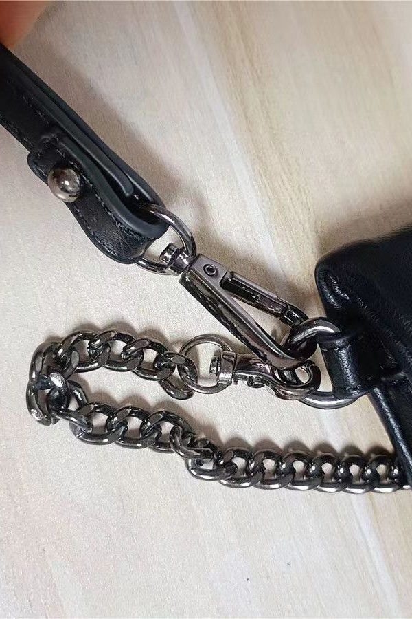 DIY Black Rivet Chain LinkedFaux Leather Satchel Handbag