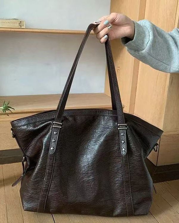 DIY Black Star Large Capacity Faux Leather Women Handbag