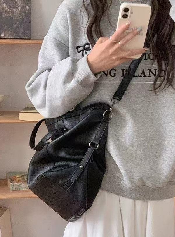 DIY Black Star Large Capacity Faux Leather Women Handbag