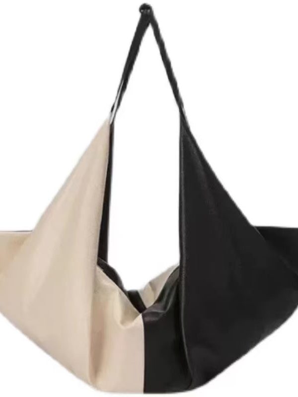 DIY Black White Patchwork Asymmetrical Design Faux Leather Shoulder Handbag