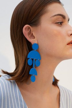 DIY Blue Exaggeration Geometric Tassels Alloy Drop Earrings