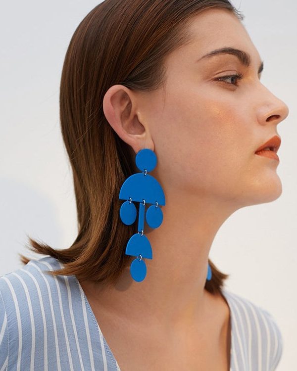 DIY Blue Exaggeration Geometric Tassels Alloy Drop Earrings