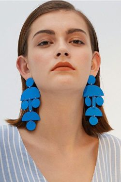 DIY Blue Exaggeration Geometric Tassels Alloy Drop Earrings