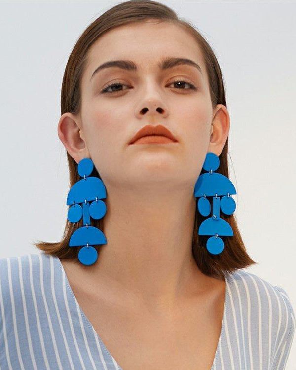 DIY Blue Exaggeration Geometric Tassels Alloy Drop Earrings