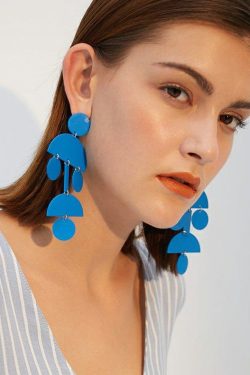 DIY Blue Exaggeration Geometric Tassels Alloy Drop Earrings