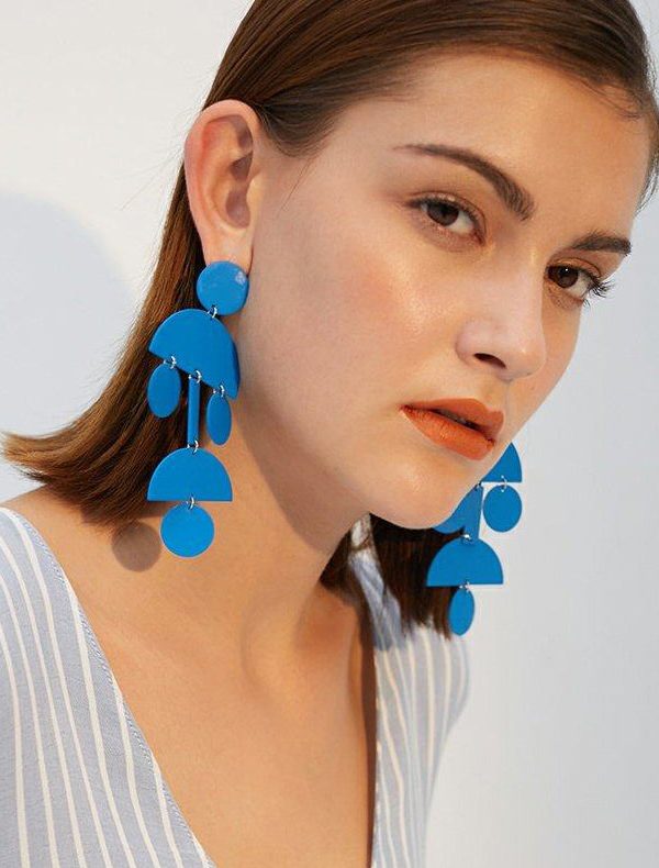 DIY Blue Exaggeration Geometric Tassels Alloy Drop Earrings