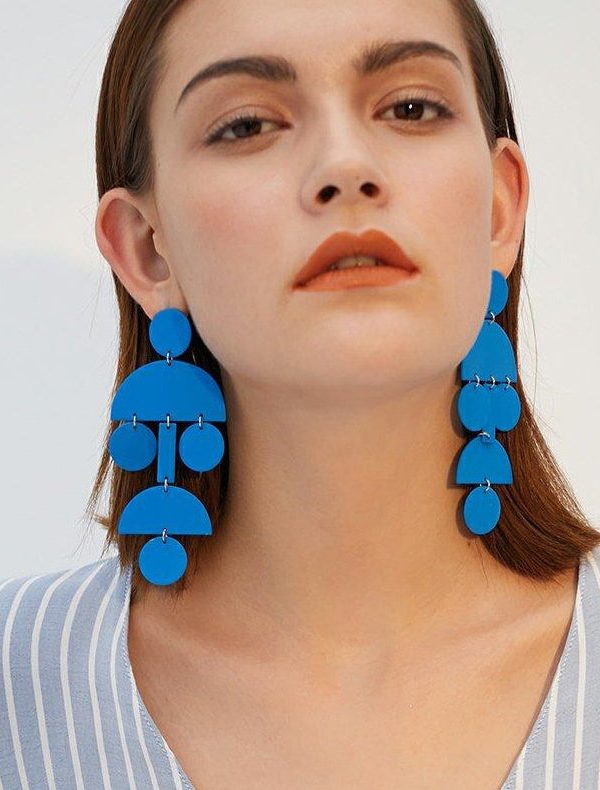 DIY Blue Exaggeration Geometric Tassels Alloy Drop Earrings