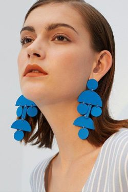 DIY Blue Exaggeration Geometric Tassels Alloy Drop Earrings