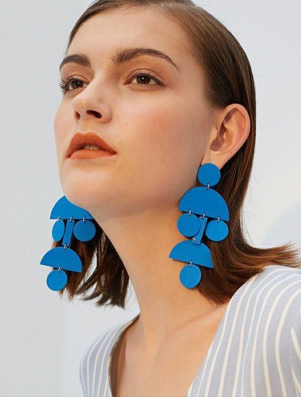 DIY Blue Exaggeration Geometric Tassels Alloy Drop Earrings