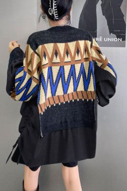 diy Blue Knit Patchwork Denim drawstring Fall sweaters