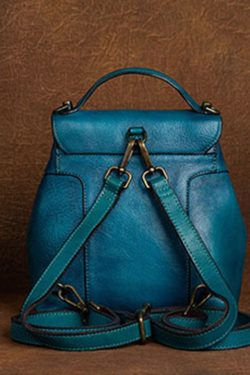 DIY Blue Oriental Paintings Calf Leather Backpack Bag