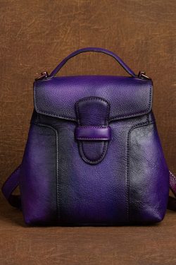 DIY Blue Oriental Paintings Calf Leather Backpack Bag