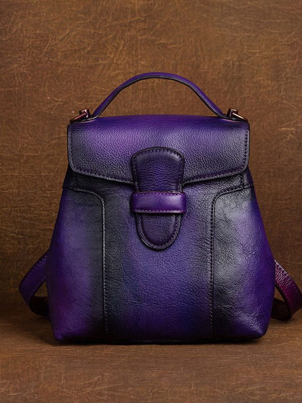 DIY Blue Oriental Paintings Calf Leather Backpack Bag