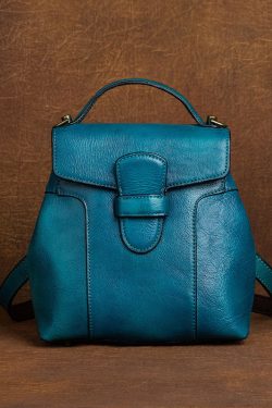 DIY Blue Oriental Paintings Calf Leather Backpack Bag