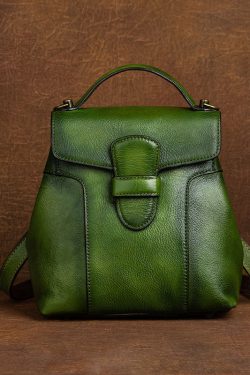 DIY Blue Oriental Paintings Calf Leather Backpack Bag