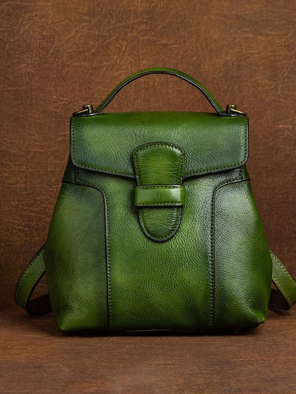 DIY Blue Oriental Paintings Calf Leather Backpack Bag