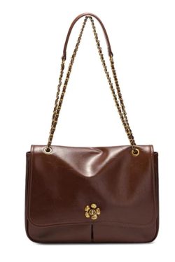 DIY Brown Floral Chain Linked Patchwork Faux Leather Satchel Handbag