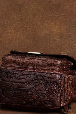 DIY Brown Geometric pattern Paitings Calf Leather Backpack Bag