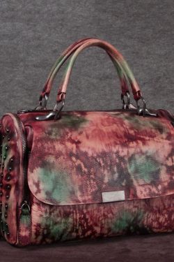 DIY Brown High-capacity Rivet Calf Leather Tote Handbag