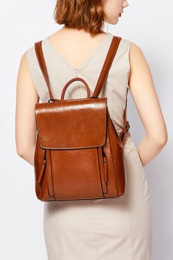 DIY Brown Large Capacity Calf Leather Backpack Bag
