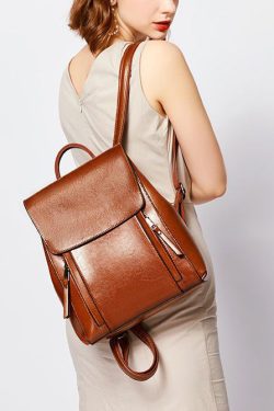 DIY Brown Large Capacity Calf Leather Backpack Bag