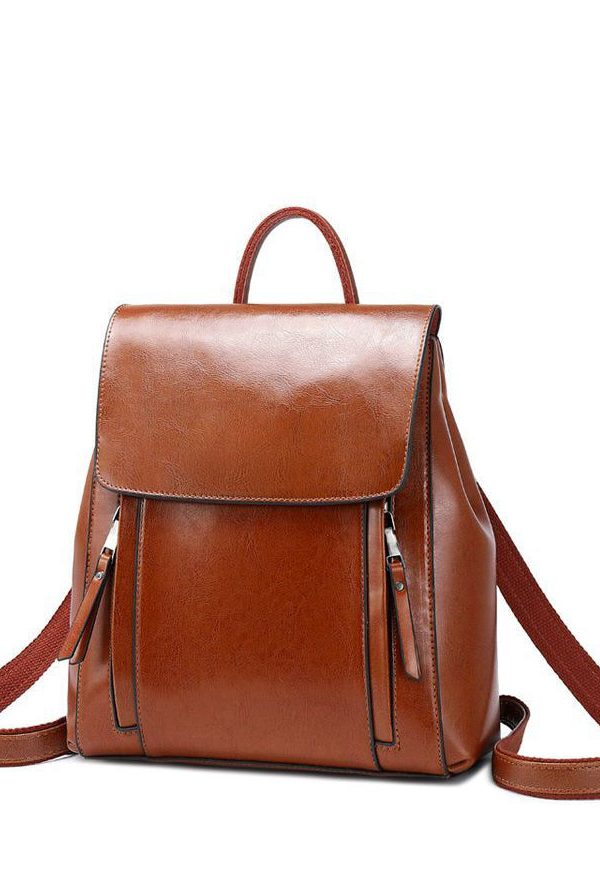 DIY Brown Large Capacity Calf Leather Backpack Bag