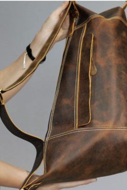 DIY Brown Paitings Calf Leather Messenger Bag